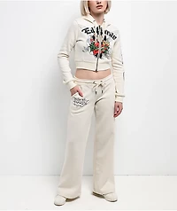 Ed Hardy Sacred Heart Ivory Wide Leg Sweatpants
