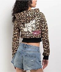 Ed Hardy Sacred Heart Leopard Crop Zip Hoodie
