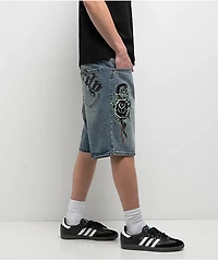 Ed Hardy Sacred Heart Light Vintage Blue Shorts