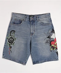 Ed Hardy Sacred Heart Light Vintage Blue Shorts