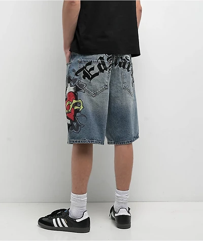 Ed Hardy Sacred Heart Light Vintage Blue Shorts