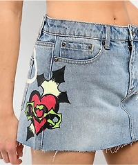 Ed Hardy Sacred Heart Light Wash Cutoff Mini Skirt