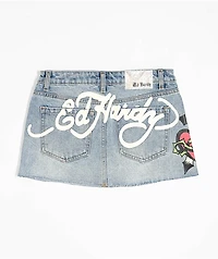 Ed Hardy Sacred Heart Light Wash Cutoff Mini Skirt