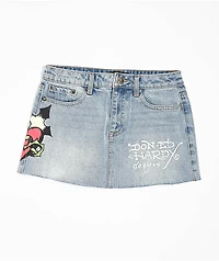 Ed Hardy Sacred Heart Light Wash Cutoff Mini Skirt