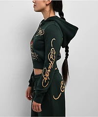 Ed Hardy Sacred Heart Rhinestone Green Cop Zip Hoodie