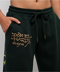 Ed Hardy Sacred Heart Rhinestone Green Wide Leg Sweatpants