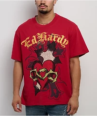 Ed Hardy Sacred Heart Rhinestone Red Boxy T-Shirt