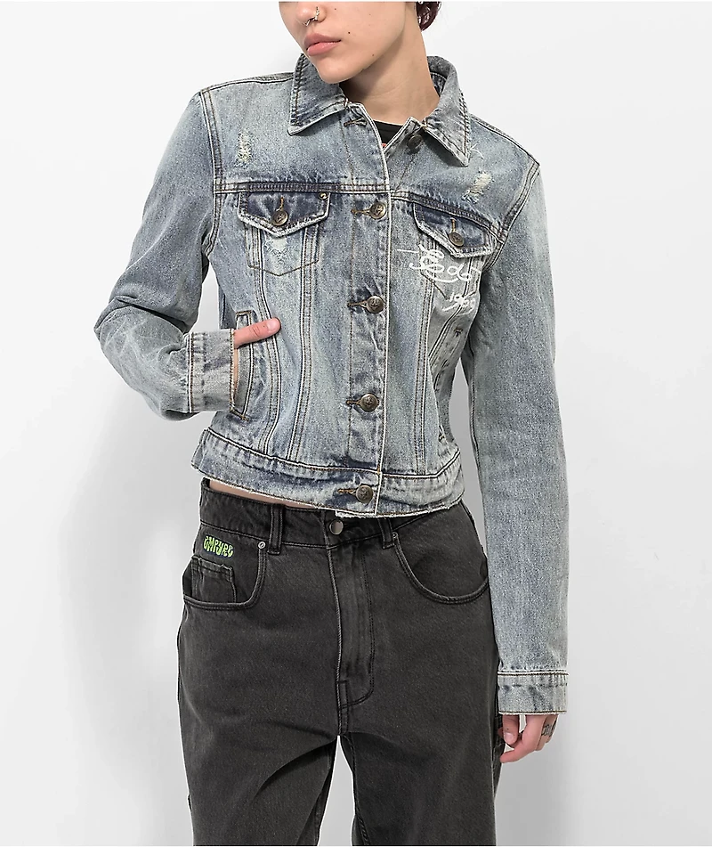Ed Hardy Screaming Tiger Light Blue Denim Jacket