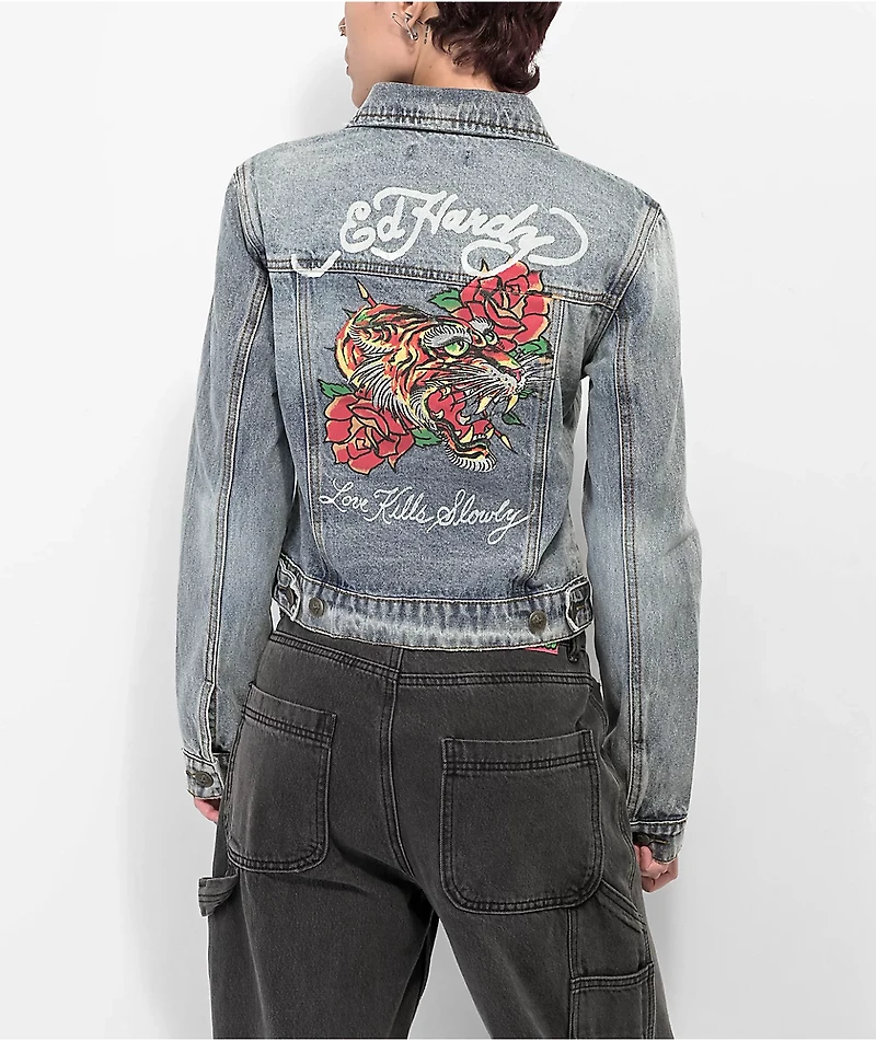 Ed Hardy Screaming Tiger Light Blue Denim Jacket
