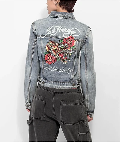 Ed Hardy Screaming Tiger Light Blue Denim Jacket