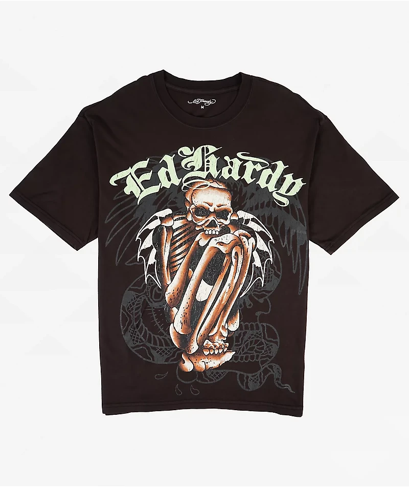 Ed Hardy Skeleton Black Wash Boxy T-Shirt
