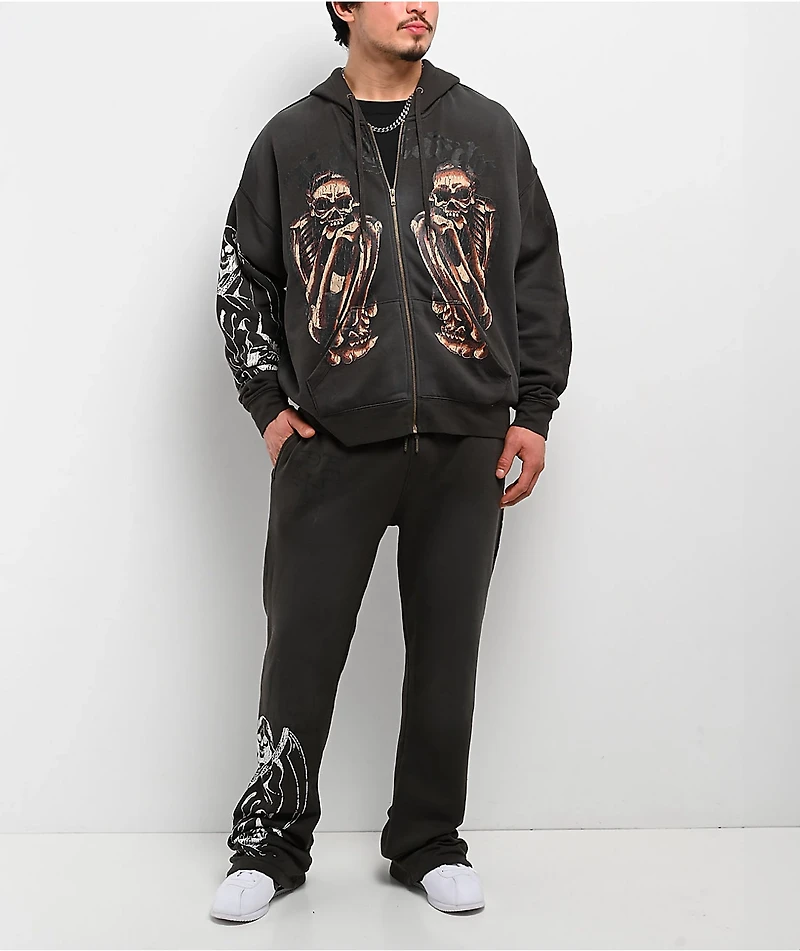Ed Hardy Skeletons Sunfade Grey Zip Hoodie