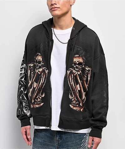 Ed Hardy Skeletons Sunfade Grey Zip Hoodie