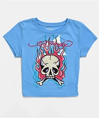 Ed Hardy Skull & Crossbones Blue Crop T-Shirt