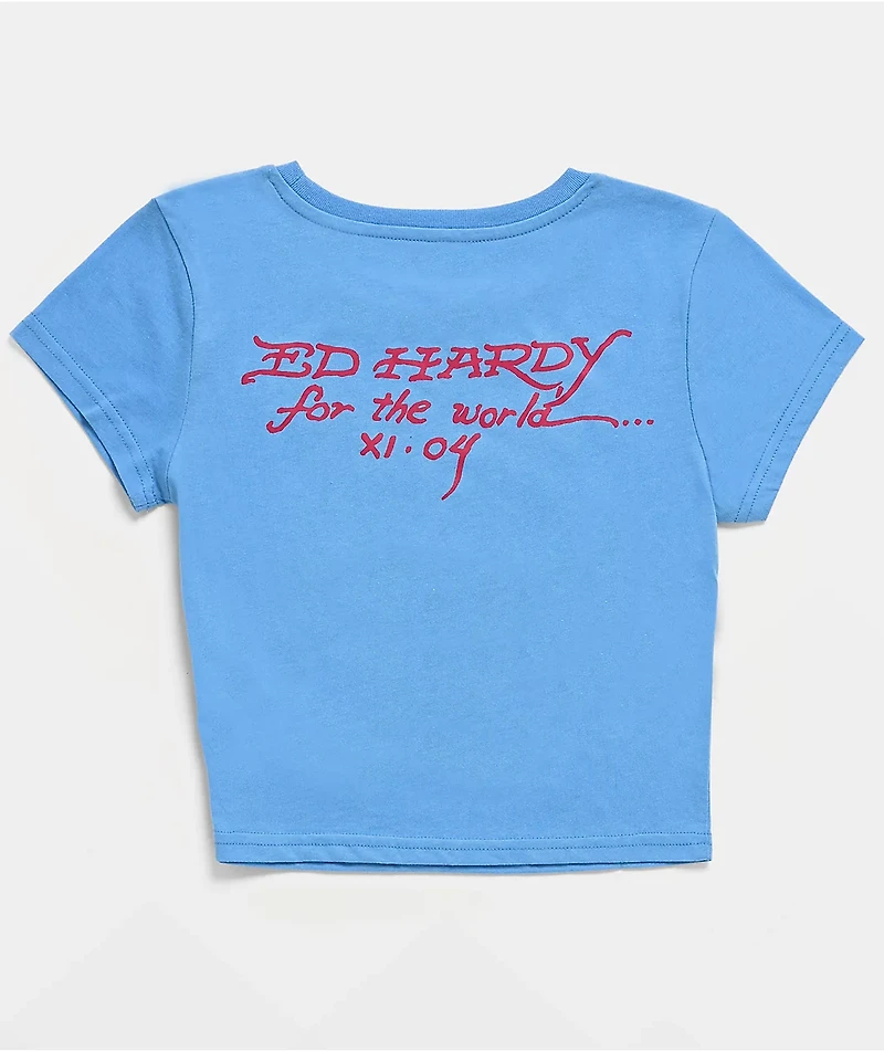 Ed Hardy Skull & Crossbones Blue Crop T-Shirt