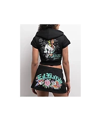 Ed Hardy Skull Black Short Sleeve Crop Zip Hoodie