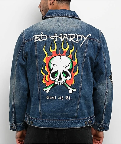 Ed Hardy Skull Blue Wash Denim Jacket