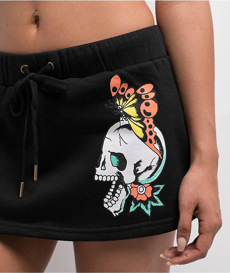 Ed Hardy Skull Butterflies Black Sweat Skirt