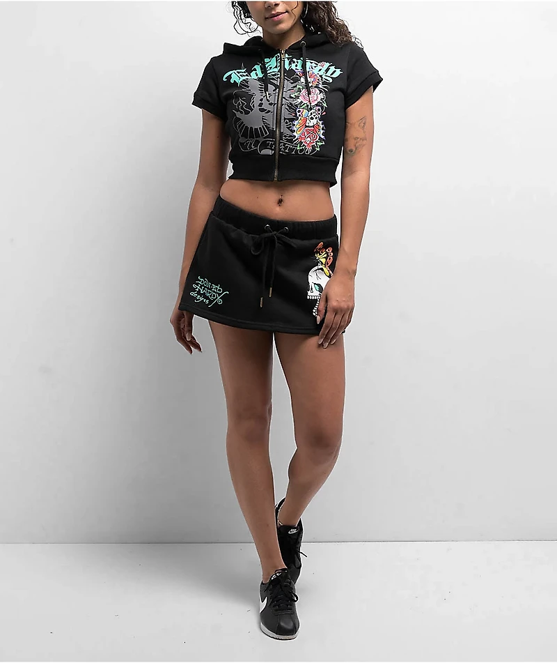 Ed Hardy Skull Butterflies Black Sweat Skirt