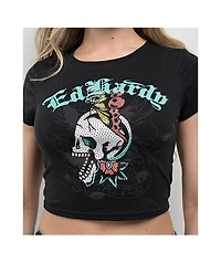 Ed Hardy Skull Butterfly Rhinestone Black Crop T-Shirt