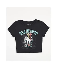 Ed Hardy Skull Butterfly Rhinestone Black Crop T-Shirt