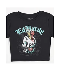 Ed Hardy Skull Butterfly Rhinestone Black Crop T-Shirt
