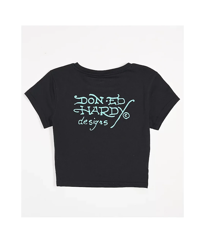 Ed Hardy Skull Butterfly Rhinestone Black Crop T-Shirt