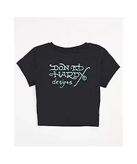 Ed Hardy Skull Butterfly Rhinestone Black Crop T-Shirt