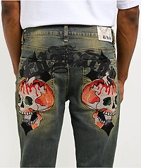 Ed Hardy Skull Crosses Blue Wash Bootcut Jeans