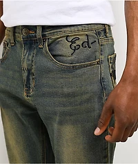 Ed Hardy Skull Crosses Blue Wash Bootcut Jeans