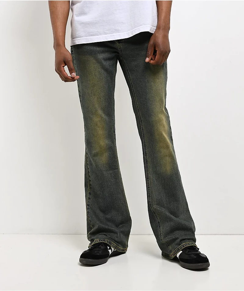 Ed Hardy Skull Crosses Blue Wash Bootcut Jeans