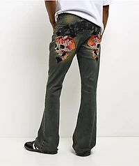 Ed Hardy Skull Crosses Blue Wash Bootcut Jeans