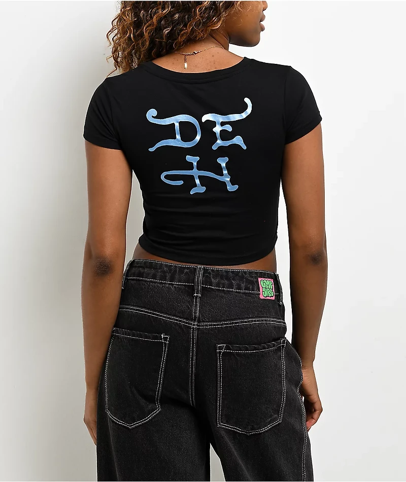 Ed Hardy Skull Crosses Rhinestone Black Crop T-Shirt