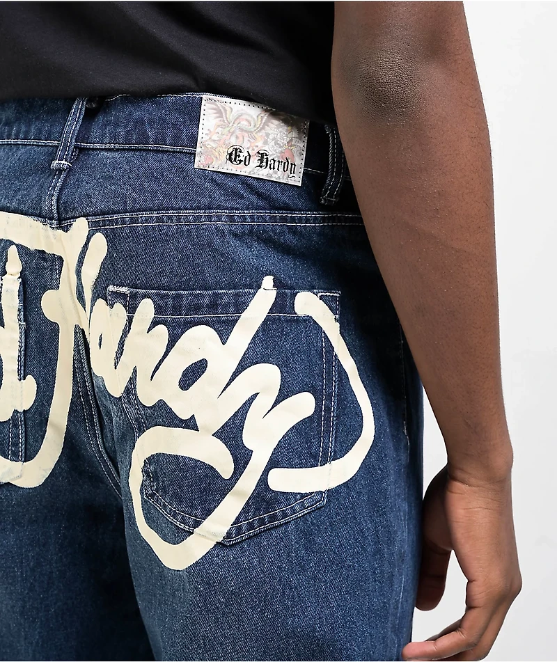 Ed Hardy Skull Heart Indigo Loose Fit Jeans