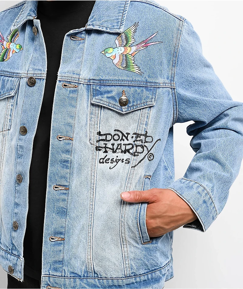 Ed Hardy Skull Light Blue Wash Denim Jacket