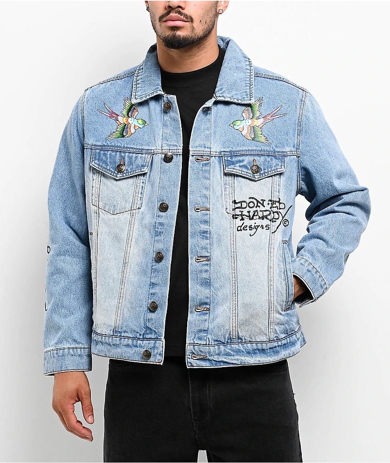 Ed Hardy Skull Light Blue Wash Denim Jacket
