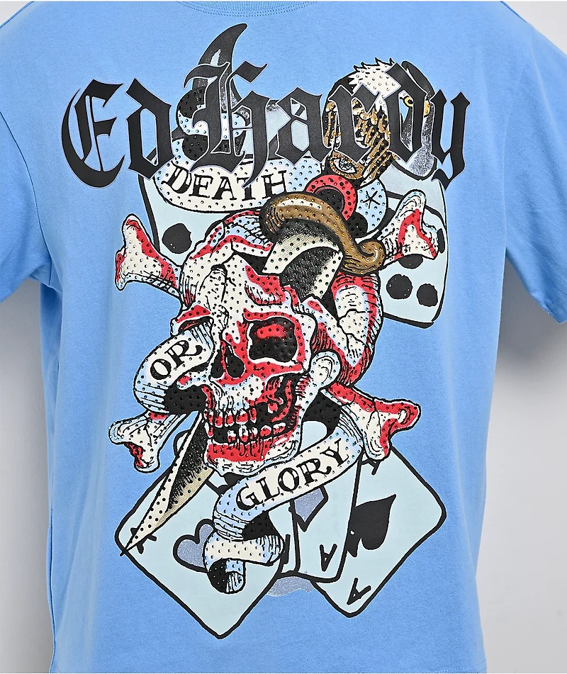 Ed Hardy Skull Rhinestone Blue T-Shirt
