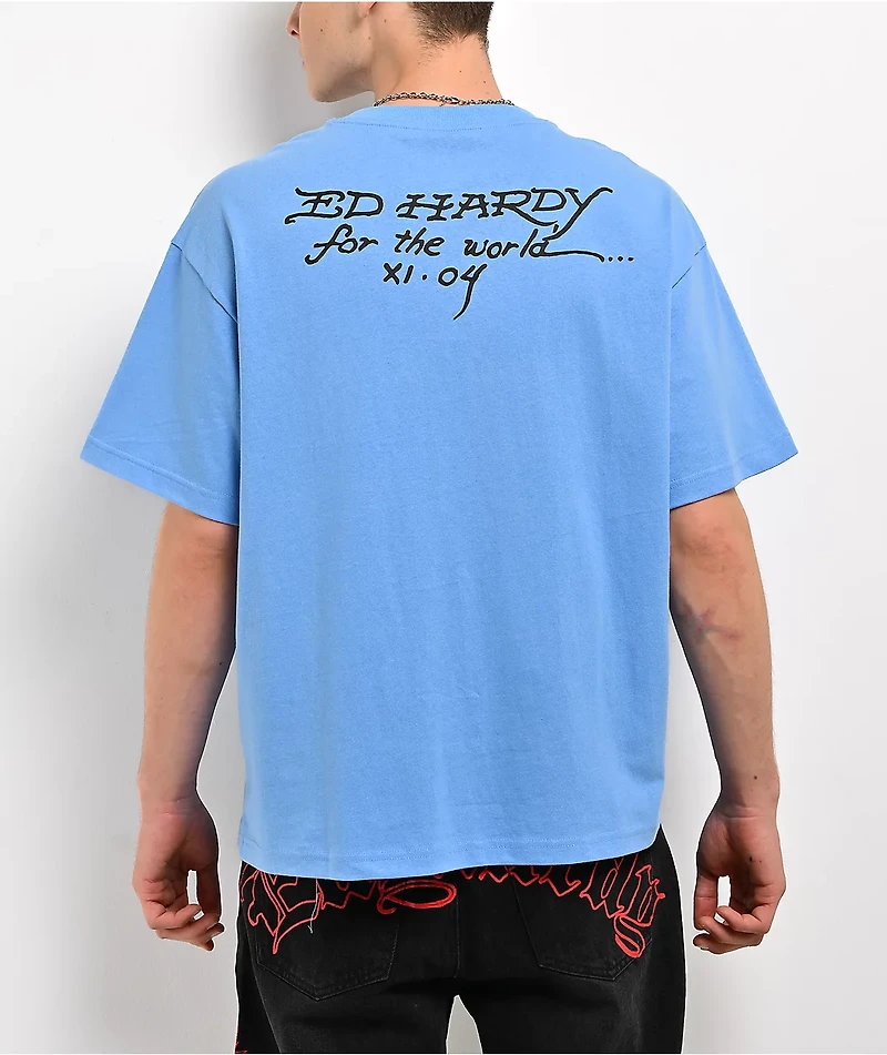 Ed Hardy Skull Rhinestone Blue T-Shirt