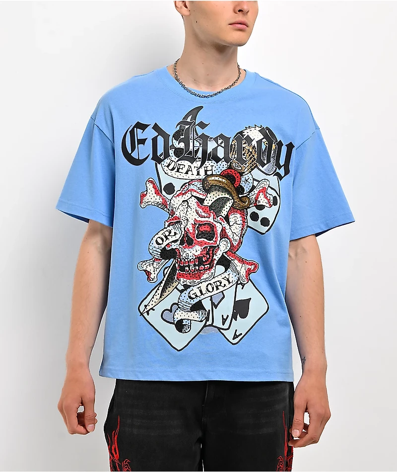 Ed Hardy Skull Rhinestone Blue T-Shirt