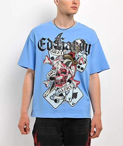 Ed Hardy Skull Rhinestone Blue T-Shirt