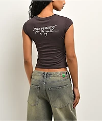 Ed Hardy Skull Roses Espresso Crop T-Shirt