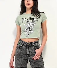 Ed Hardy Skull Sage Crop T-Shirt