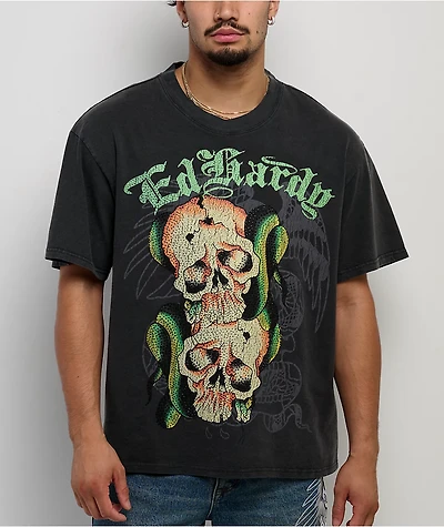 Ed Hardy Skull Snakes Rhinestone Vintage Black Boxy T-Shirt