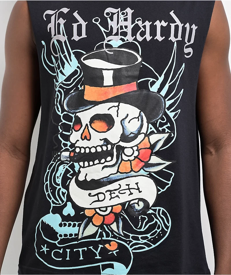 Ed Hardy Skull Top Hat Black Tank Top