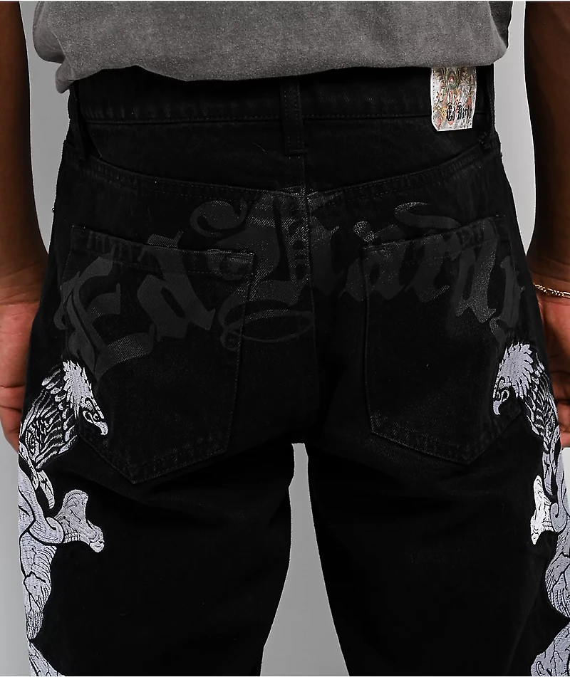 Ed Hardy Skulls Black Baggy Denim Jeans