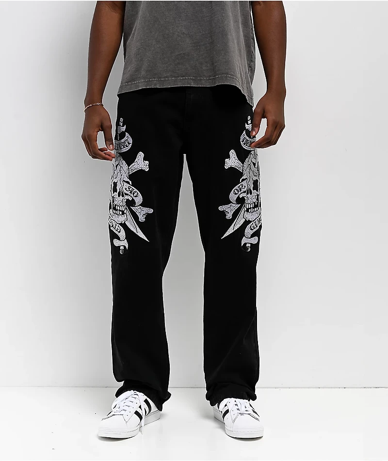 Ed Hardy Skulls Black Baggy Denim Jeans