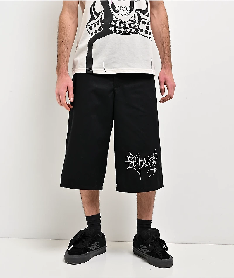 Ed Hardy Skulls Black Twill Shorts