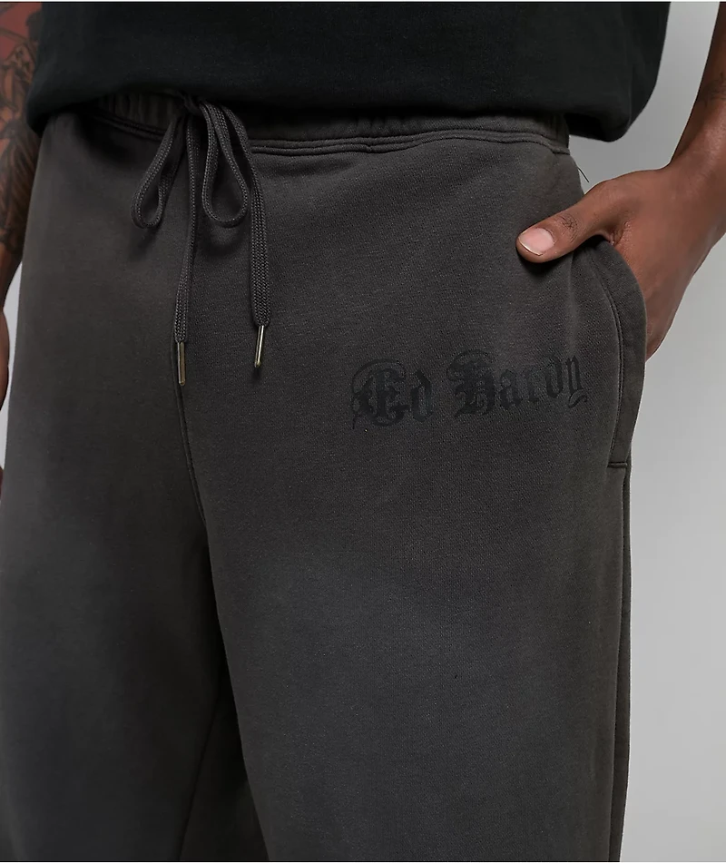 Ed Hardy Skulls Grey Wash Baggy Sweatpants