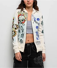 Ed Hardy Skulls Ivory Zip Hoodie