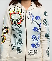 Ed Hardy Skulls Ivory Zip Hoodie